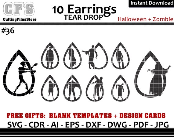 Download Free Earrings Svg Tear Drop Halloween Zombies Cut Files Gifts Etsy SVG Cut Files
