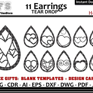 Earrings SVG Tear Drop Hearts Cut Files + Gifts