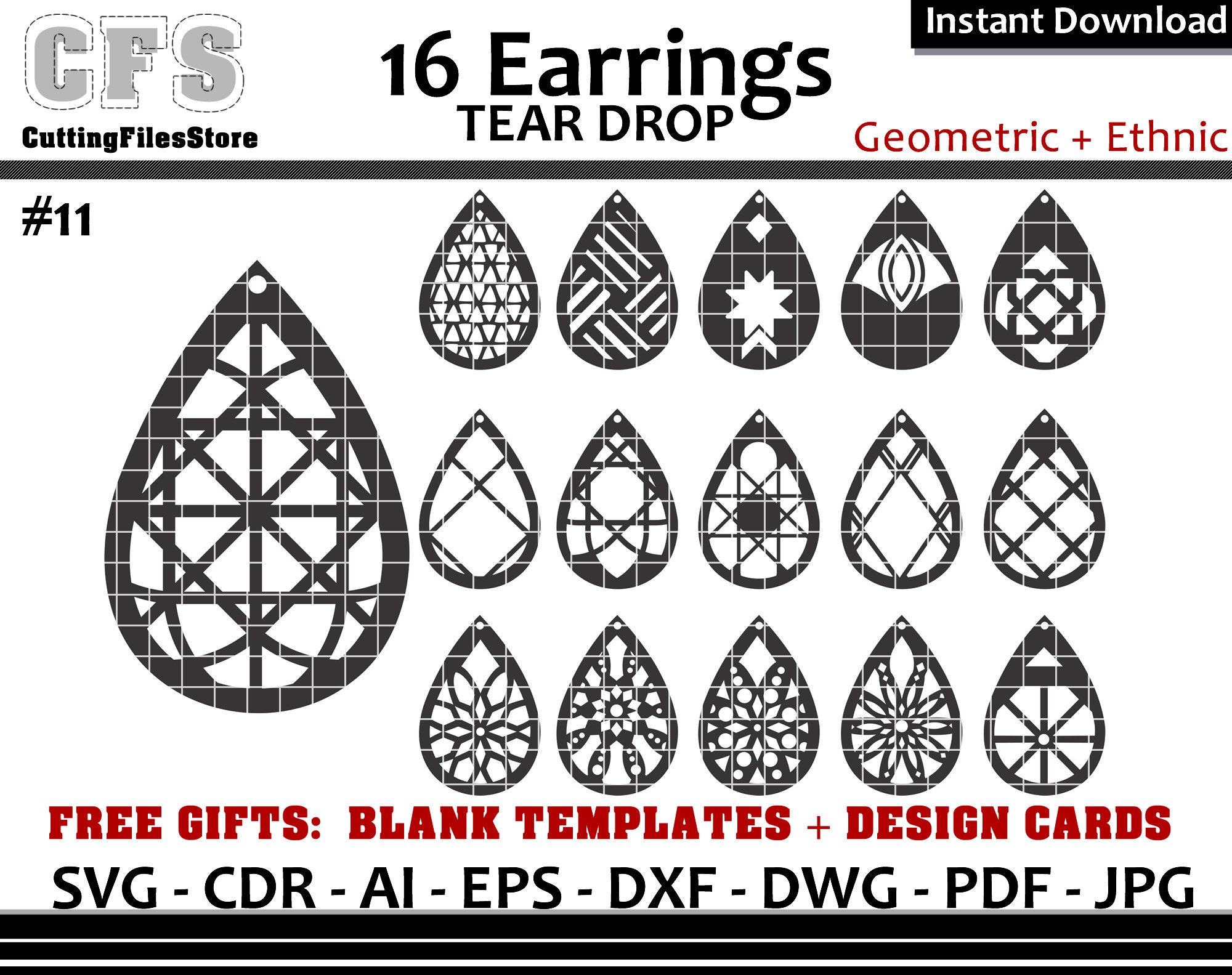 Earrings SVG Tear Drop Geometric Cut Files Gifts - Etsy
