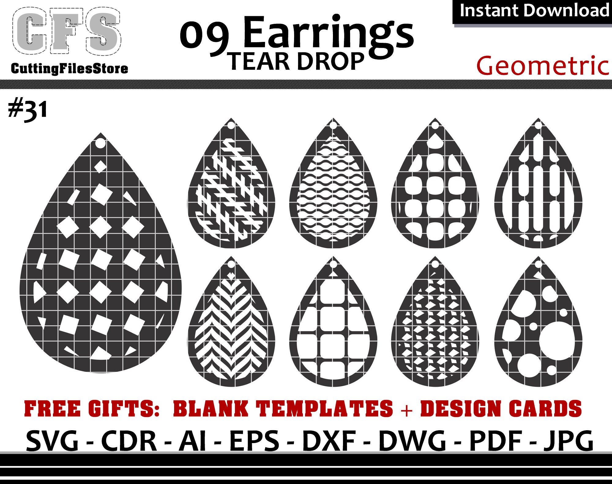 Earrings SVG Tear Drop Geometric Cut Files Gifts - Etsy