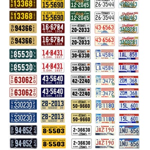 May include: A collection of vintage South Dakota license plates, featuring various colors and number combinations. The plates showcase different years, including 1933, 1934, 1935, and 1940, with the state abbreviation "S. DAK." prominently displayed.