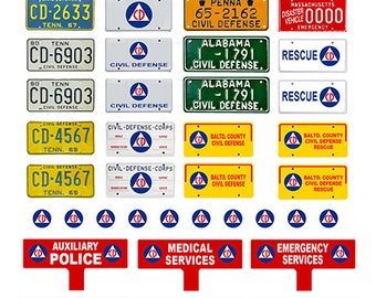 scale model car civil defense emergency vehicle license tag plates