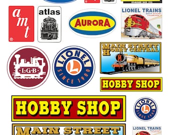 miniature scale model diorama hobby shop store signs