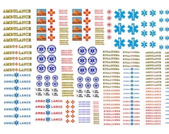 1:64 scale model ambulance waterslide decals