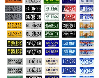 scale model car assorted USA license plates Michigan state tags