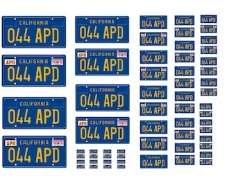 Assorted scale model car Columbo license plates tags