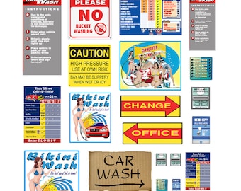 miniature 1:25 scale model diorama car wash poster signs