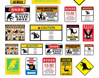 miniature scale model Kaiju monster warning evacuation signs