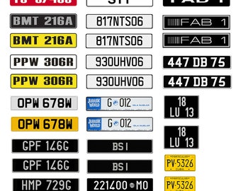 scale model TV movie car international European license tag plates