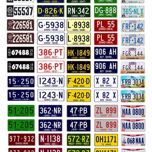 May include: A collection of vintage Ohio license plates from 1914 to 1973. The plates are arranged in rows and columns, and each plate features a different year, number, and design. The plates are all in good condition and have a faded, vintage look.