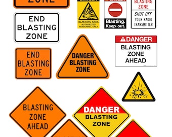 miniature scale model diorama blasting zone warning traffic signs