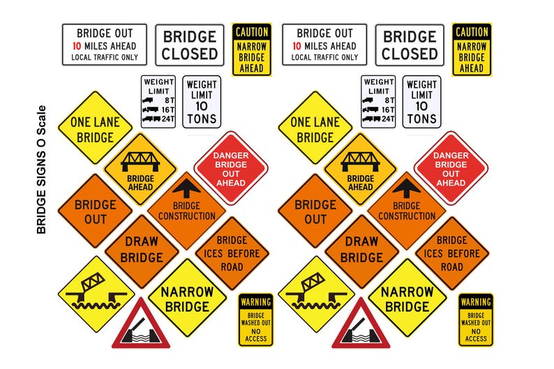 Miniature Scale Model Diorama Bridge Caution Traffic Signs - Etsy