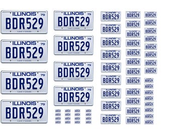 Assorted scale model car Blues Brothers license plates tags