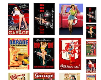 miniature scale model garage auto shop pin up posters sign