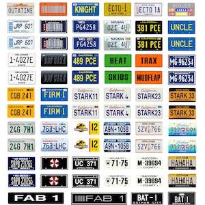 scale model car assorted science fiction TV movie license plates tags
