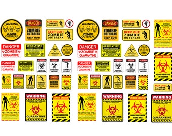 miniature 1/48 O scale model zombie warning signs