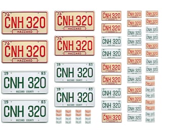 Assorted scale model car Dukes If Hazzard license plates tags