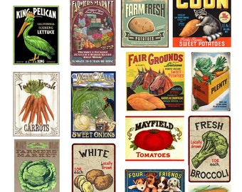 miniature scale model vintage farmer's market vegetable produce signs posters