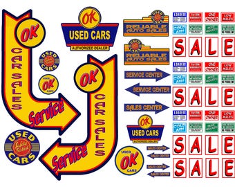 miniature 1/43 O scale model used car lot automobile dealership dealer sales signs