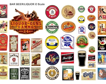 miniature 1:48 O scale beer liquor alcohol bar signs
