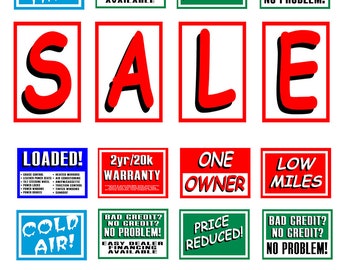 miniature scale model used car lot sale signs