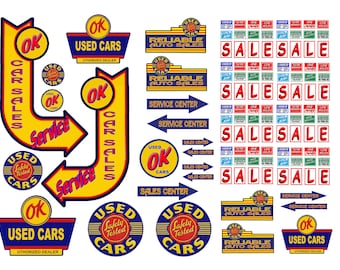 miniature 1/64 scale model used car lot automobile dealership dealer sales signs