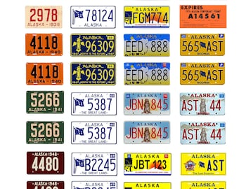 scale model car assorted USA license plates Alaska state tags