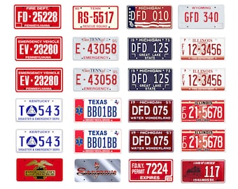 scale model assorted toy fire truck department plates license tags