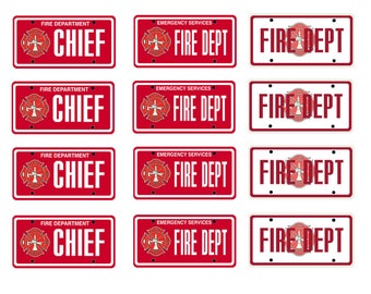 scale model fire truck chief department license tag plates