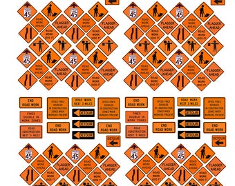 miniature 1:87 HO scale model diorama road work street construction signs