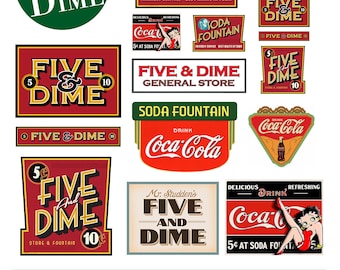 miniature scale model Five and Dime store signs