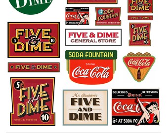 miniature scale model Five and Dime store signs