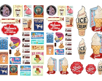 miniature 1/43 1/48 O scale model ice cream parlor shop signs