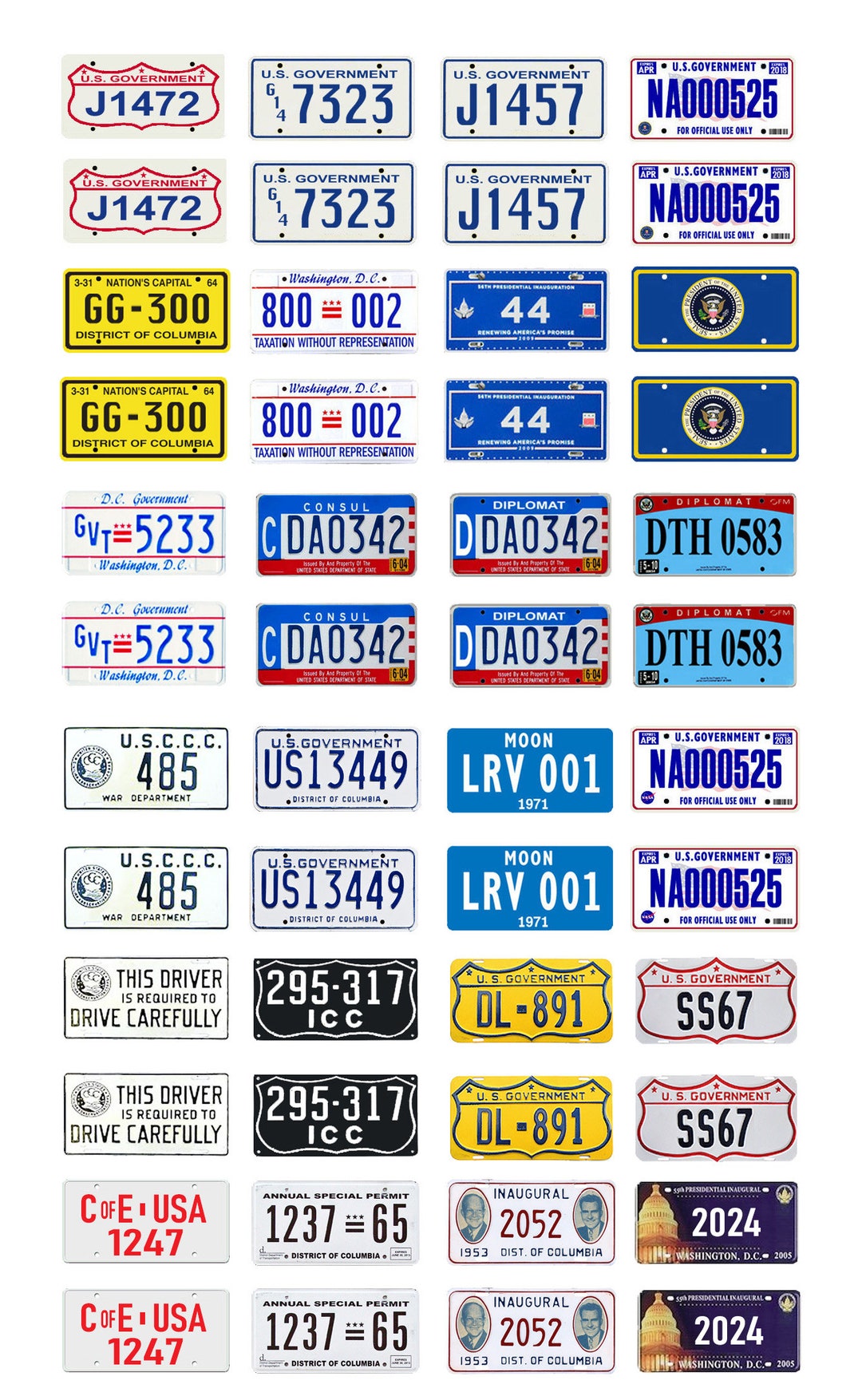 Scale Model Car USA Governement Diplomatic Presidential License Tag