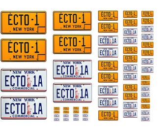 Assorted scale model car Ghostbusters New York license plates tags