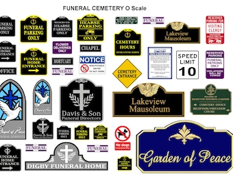 miniature 1/43 1/48 O scale model funeral home cemetery signs