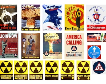 miniature 1:25 scale model Civil Defense Posters & Signs fallout