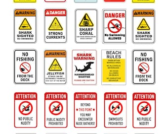 miniature  1:25 scale model diorama beach warning signs