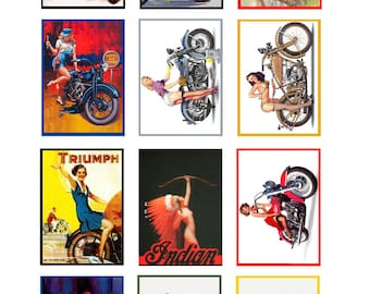 miniature scale model vintage motorcycle pin up posters