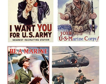 miniature 1:18 scale model diorama US Army Navy Marine Corps USMC military recruiting posters