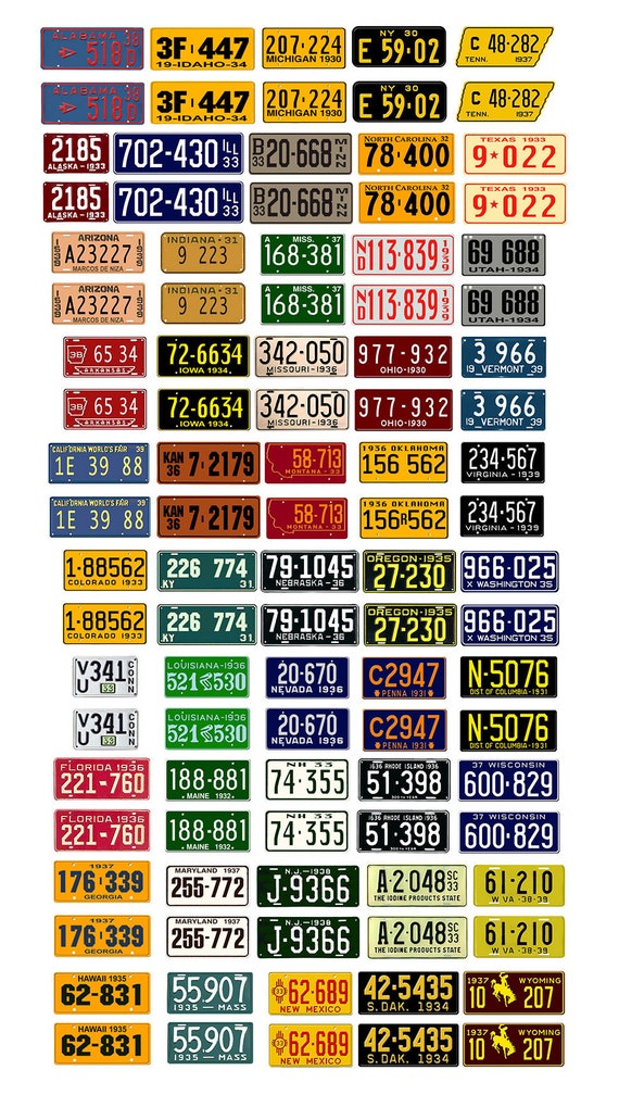 スケールモデルカー 各種USAナンバープレート 州タグ 1930年代 1930