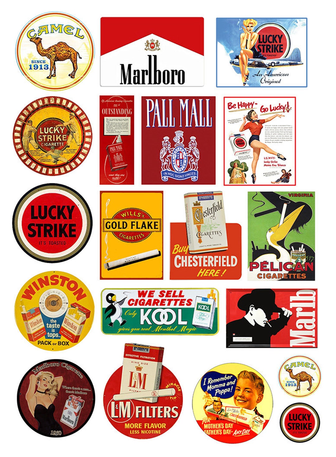 old cigarette brands list Miniature Scale Model Vintage Cigarette Signs Posters