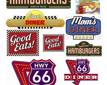 miniature scale model diorama vintage diner restaurant signs posters set 2