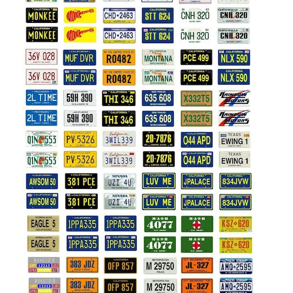 scale model car assorted TV movie license plates tags set 2