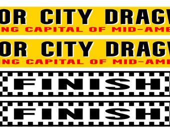 miniature 1/25 G scale model Motor City Raceway drag race track finish line banners