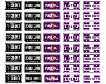 scale model coroner medical examiner funeral director car license tag plates hearse