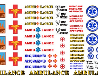 1:25 scale model ambulance signs markings waterslide decals