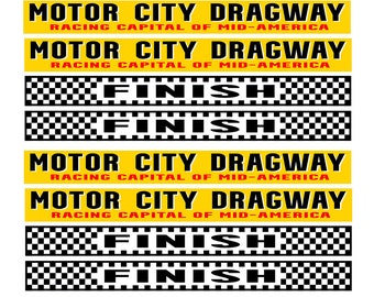 miniature 1/87 HO scale model Motor City Raceway finish line drag race track banners