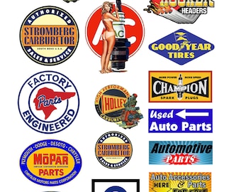 miniature scale model automobile car part signs AC spark plugs Delco Hooker