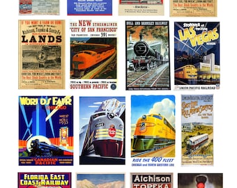 miniature scale model vintage train railroad signs posters